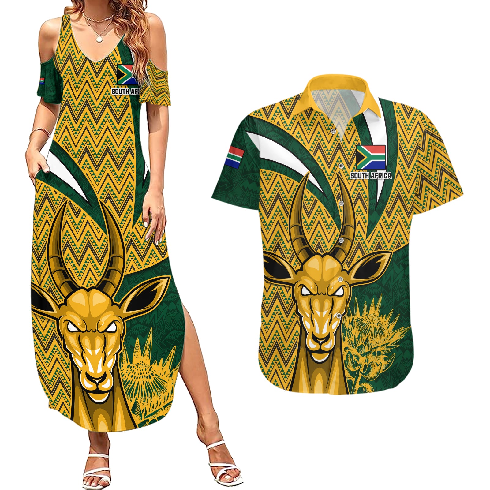 Custom South Africa Rugby Couples Matching Summer Maxi Dress and Hawaiian Shirt Come On Bokke Champion World Cup 2023 - Wonder Print Shop