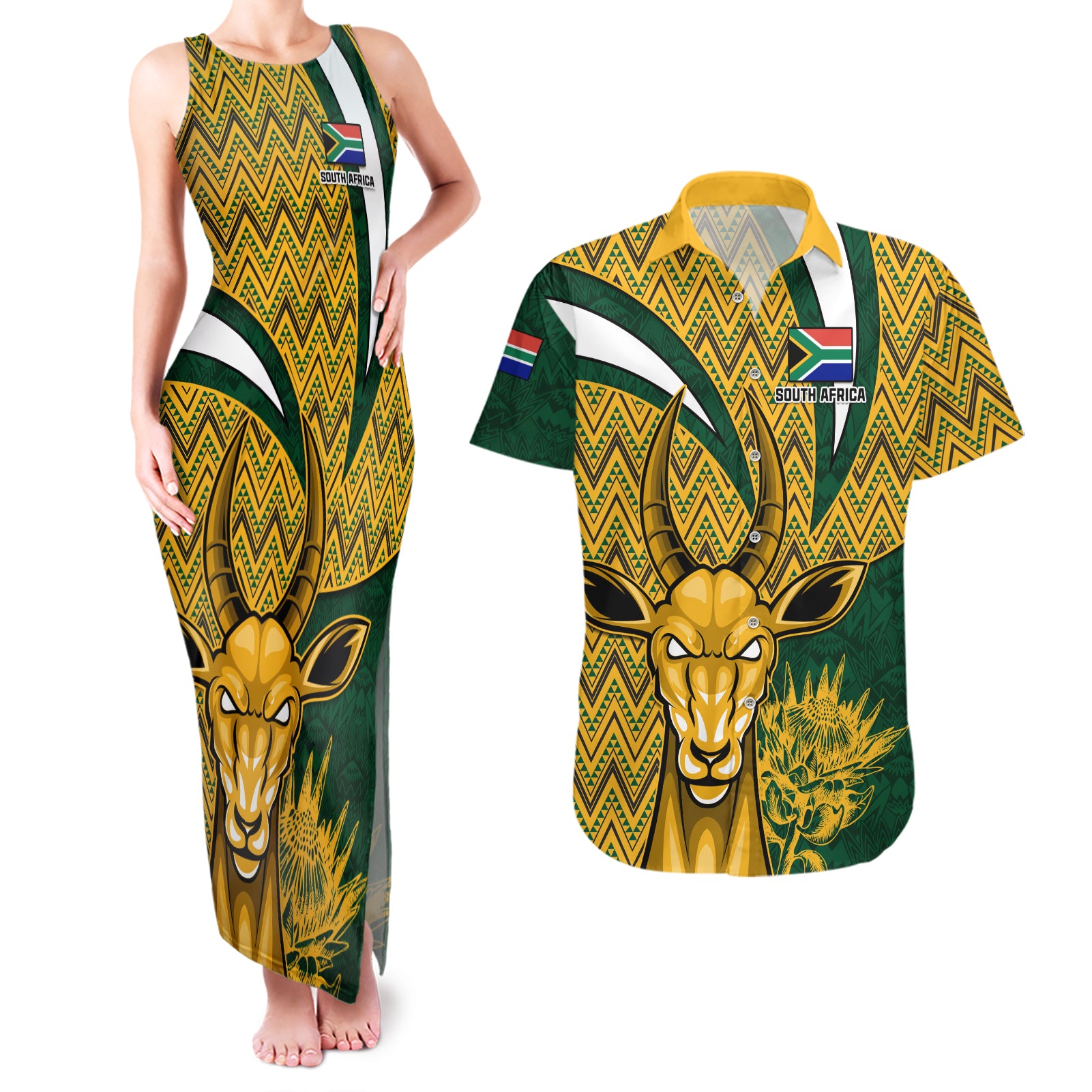 Custom South Africa Rugby Couples Matching Tank Maxi Dress and Hawaiian Shirt Come On Bokke Champion World Cup 2023 - Wonder Print Shop