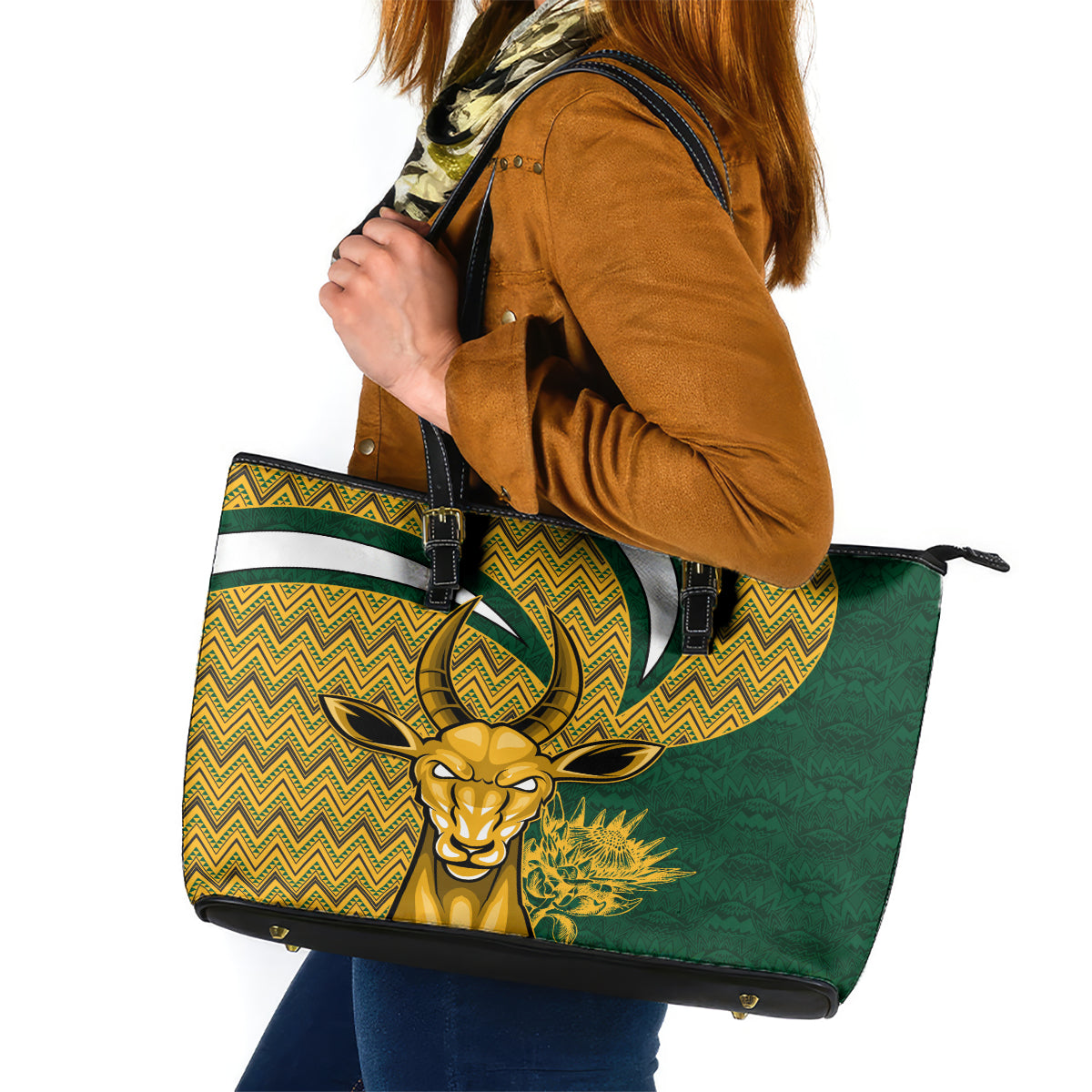 Custom South Africa Rugby Leather Tote Bag Come On Bokke Champion World Cup 2023 - Wonder Print Shop