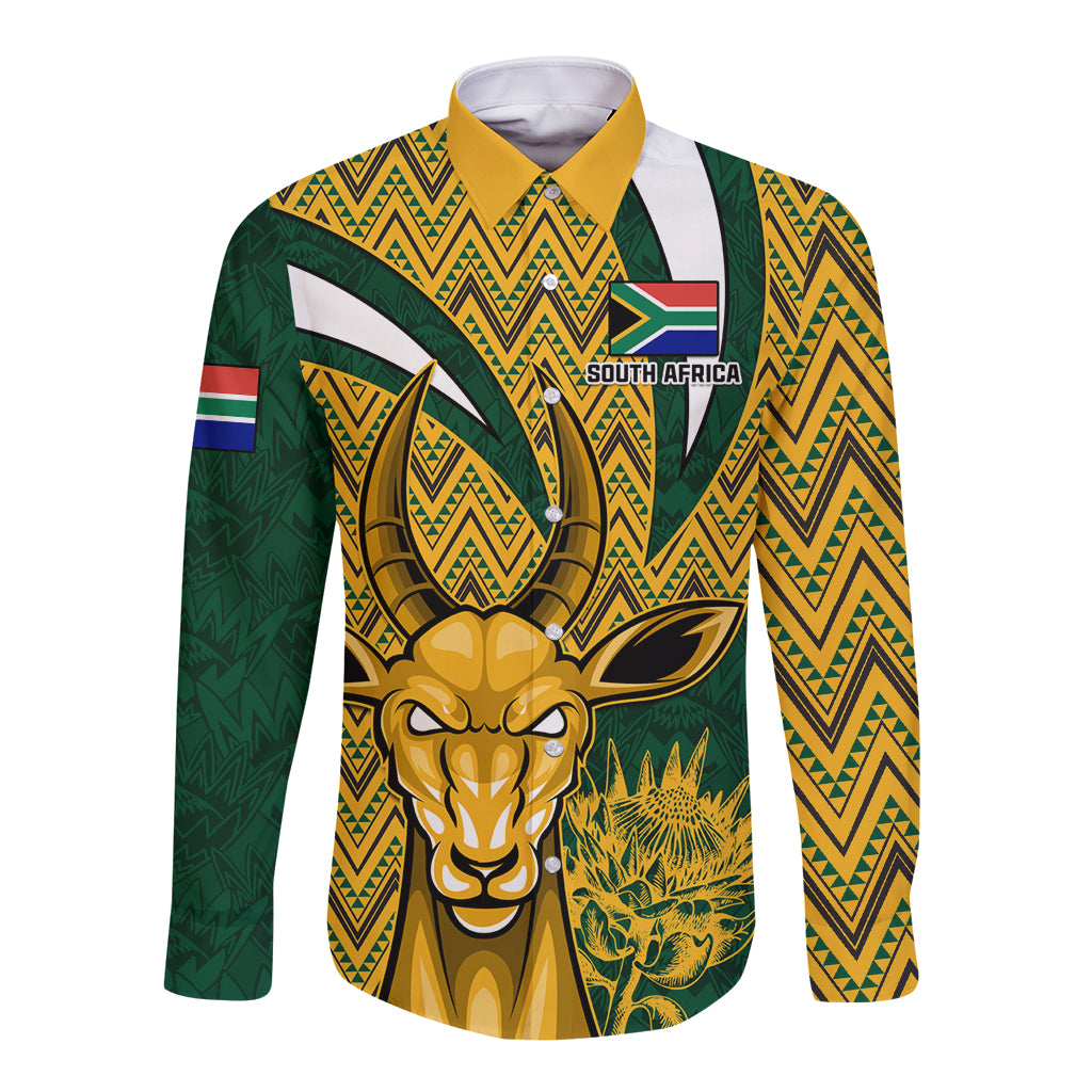 Custom South Africa Rugby Long Sleeve Button Shirt Come On Bokke Champion World Cup 2023 - Wonder Print Shop