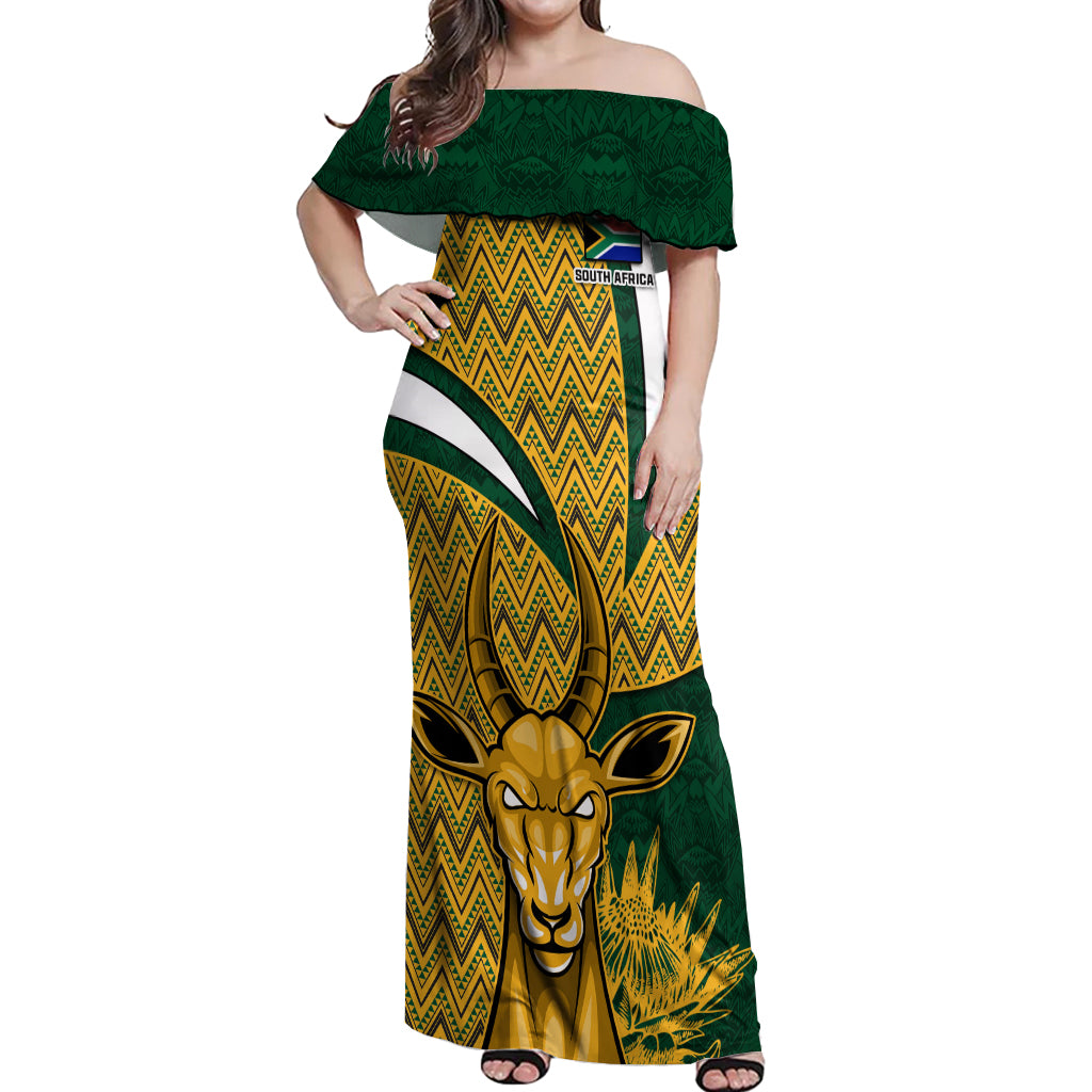 Custom South Africa Rugby Off Shoulder Maxi Dress Come On Bokke Champion World Cup 2023 - Wonder Print Shop