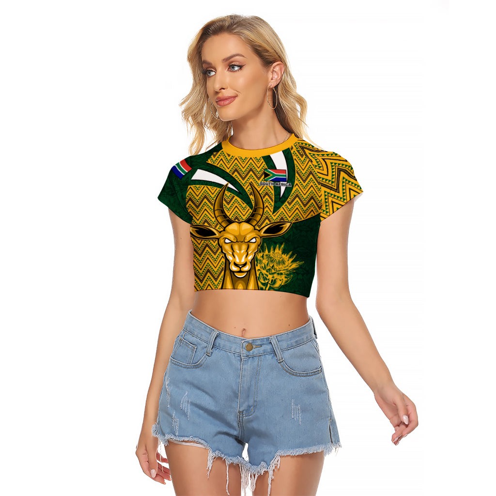 Custom South Africa Rugby Raglan Cropped T Shirt Come On Bokke Champion World Cup 2023 - Wonder Print Shop