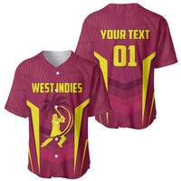 Custom baseball jersey set, maroon-red front and back with WEST INDIES and YOUR TEXT 01.