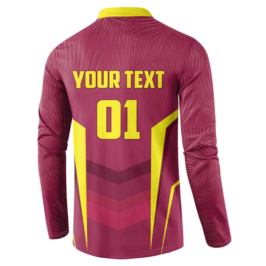 Maroon sweatshirt with yellow YOUR TEXT and 01 print on the back, long sleeves.
