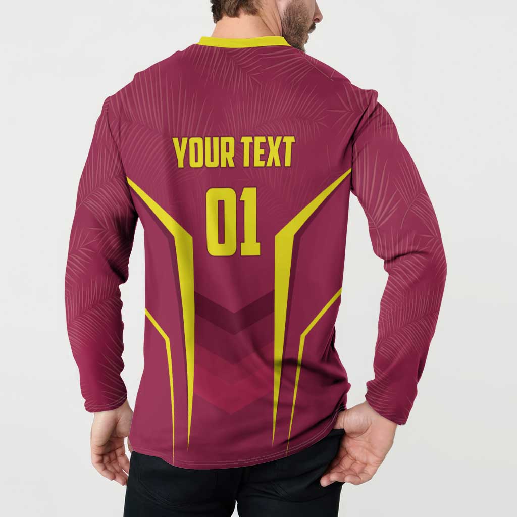 Maroon sweatshirt back with yellow YOUR TEXT and 01 print, long sleeves.