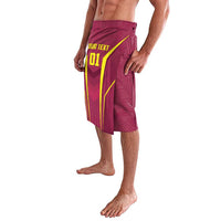 Magenta cricket-style shorts with yellow 'YOUR TEXT 01' graphic and palm pattern