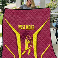 Red West Indies cricket quilt with yellow X, WEST INDIES text, and player emblem