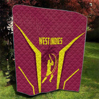 Red West Indies cricket quilt showing yellow X design, WEST INDIES text, and crest