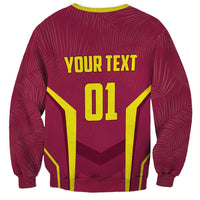 Unisex maroon cricket sweatshirt with yellow YOUR TEXT 01 back graphic