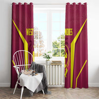 Red cricket window curtains with yellow West Indies text and mascot illustration