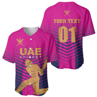 Boys pink cricket jersey set with front UAE Cricket print and back number 01