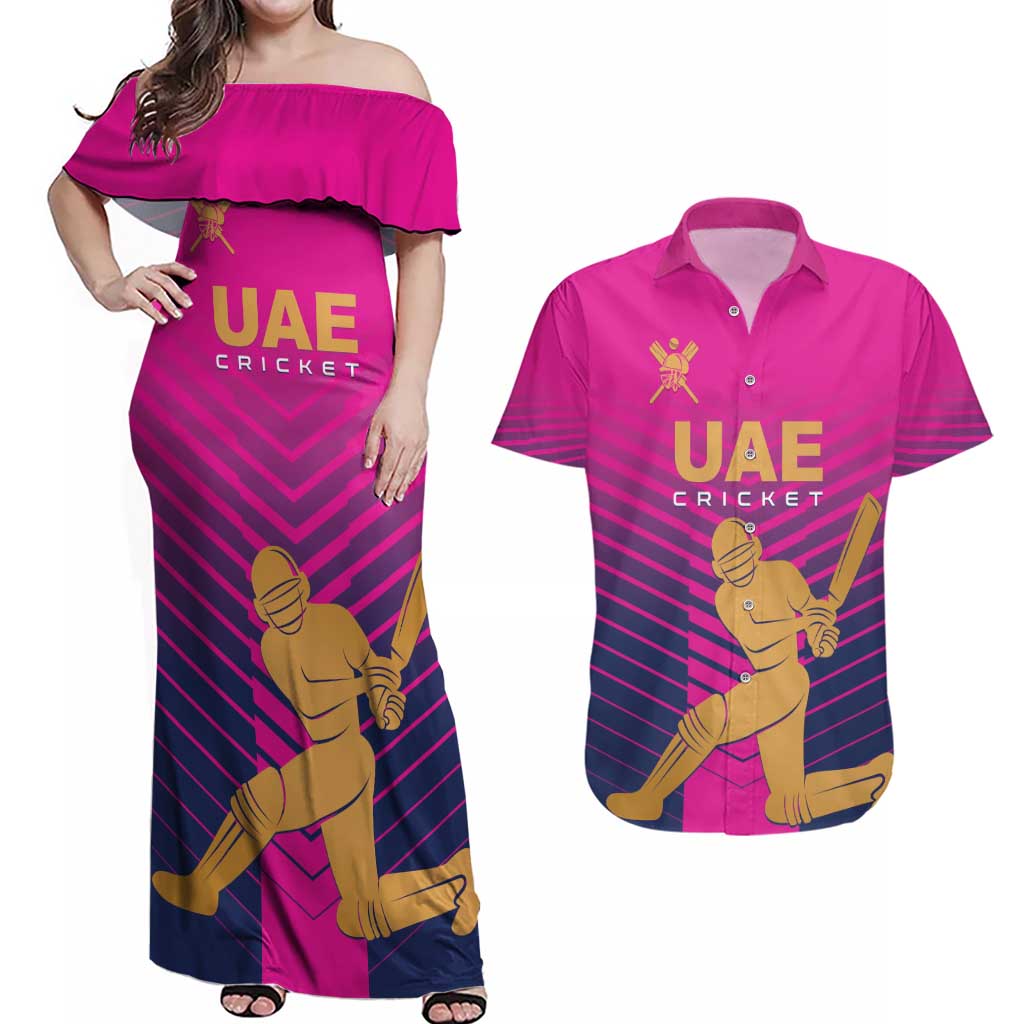 Custom United Arab Emirates Cricket Couples Matching Off Shoulder Maxi Dress and Hawaiian Shirt Go Boys Team UAE - Wonder Print Shop