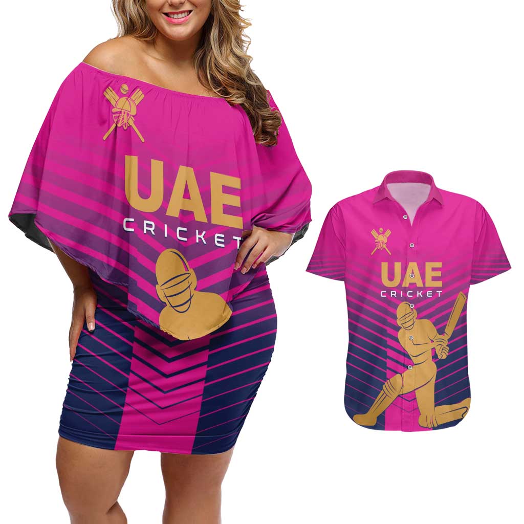 Custom United Arab Emirates Cricket Couples Matching Off Shoulder Short Dress and Hawaiian Shirt Go Boys Team UAE - Wonder Print Shop