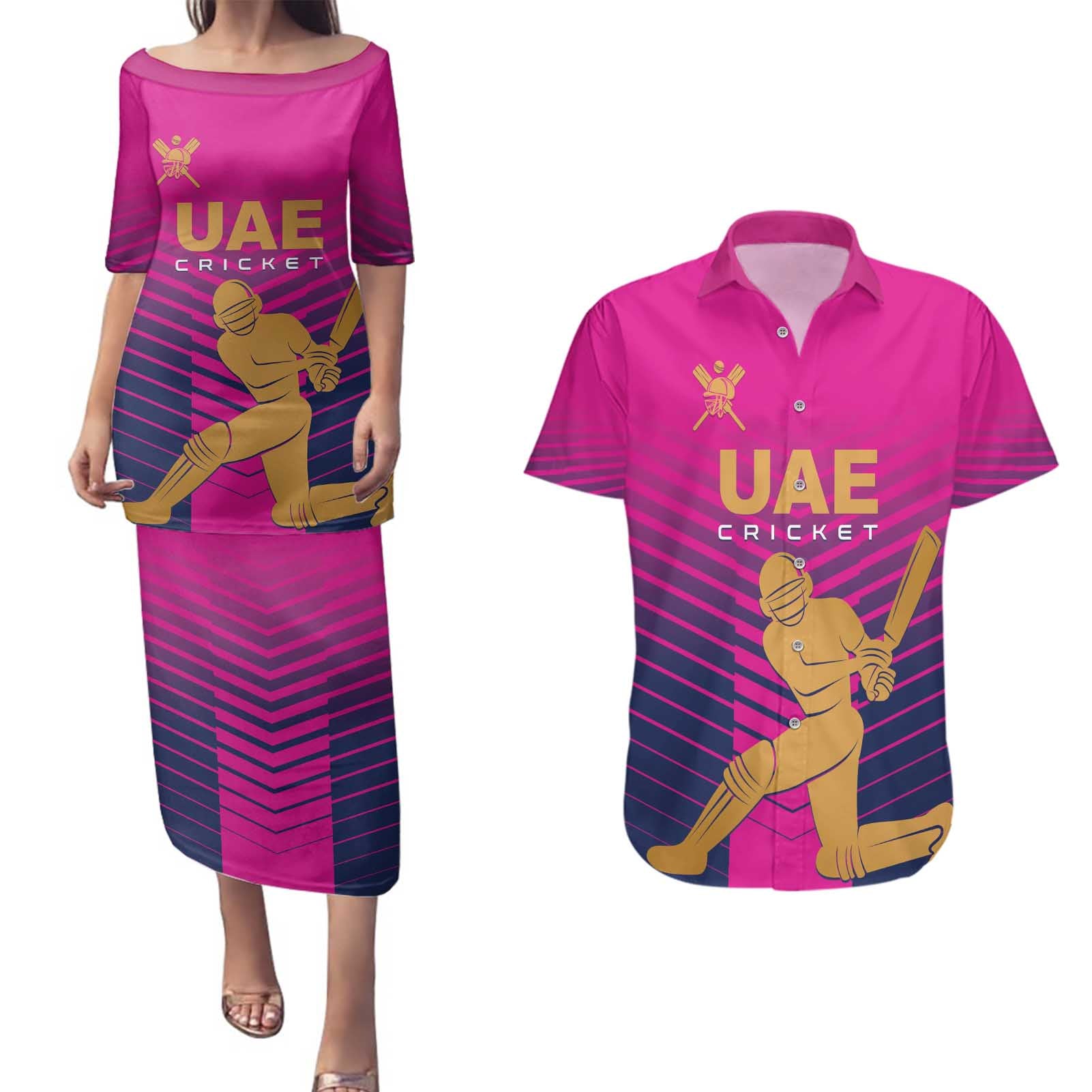 Custom United Arab Emirates Cricket Couples Matching Puletasi and Hawaiian Shirt Go Boys Team UAE - Wonder Print Shop