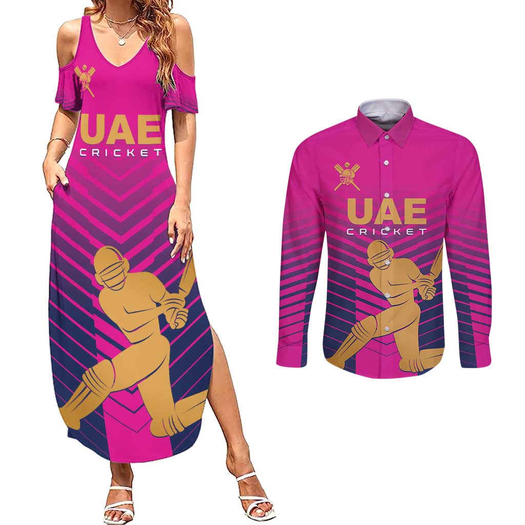 Custom United Arab Emirates Cricket Couples Matching Summer Maxi Dress and Long Sleeve Button Shirt Go Boys Team UAE - Wonder Print Shop