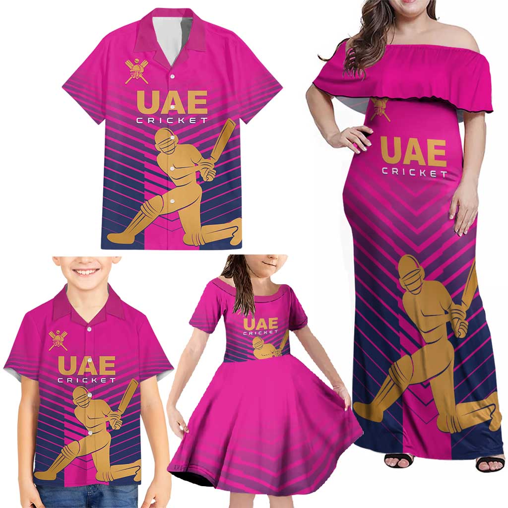 Custom United Arab Emirates Cricket Family Matching Off Shoulder Maxi Dress and Hawaiian Shirt Go Boys Team UAE - Wonder Print Shop