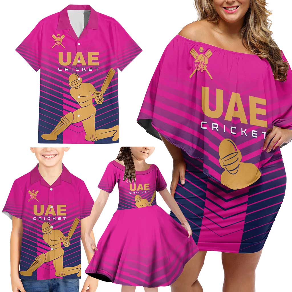 Custom United Arab Emirates Cricket Family Matching Off Shoulder Short Dress and Hawaiian Shirt Go Boys Team UAE - Wonder Print Shop