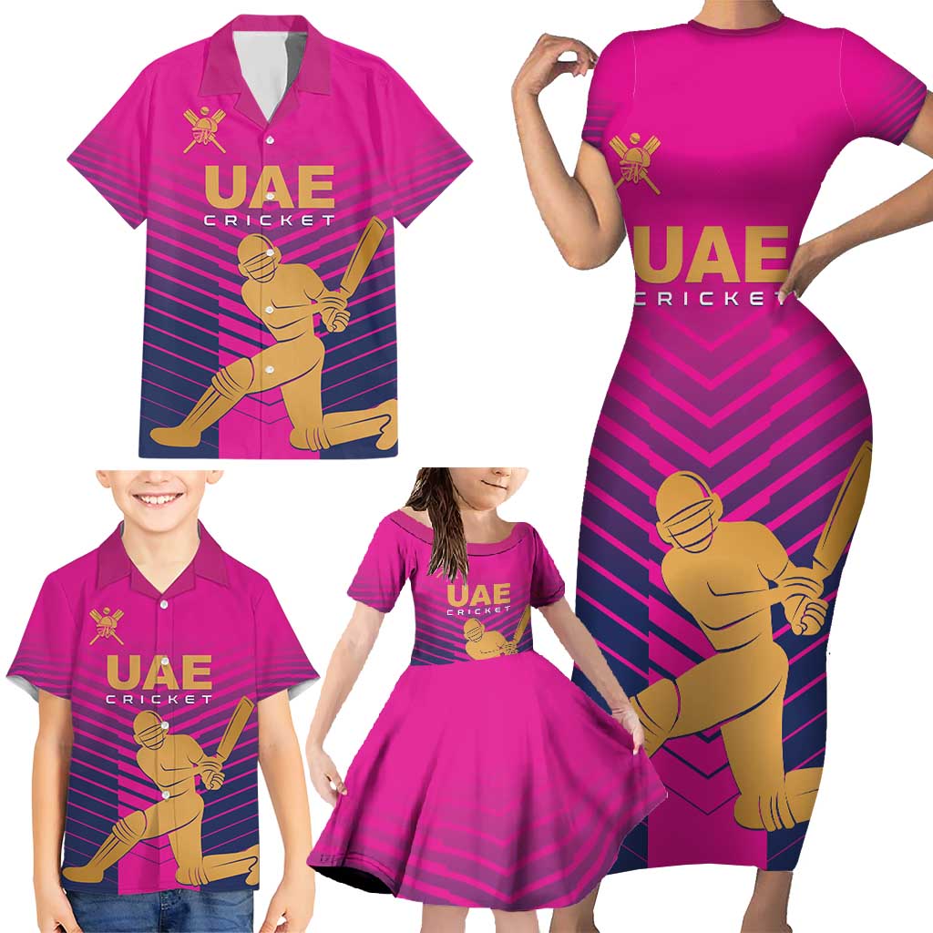 Custom United Arab Emirates Cricket Family Matching Short Sleeve Bodycon Dress and Hawaiian Shirt Go Boys Team UAE - Wonder Print Shop