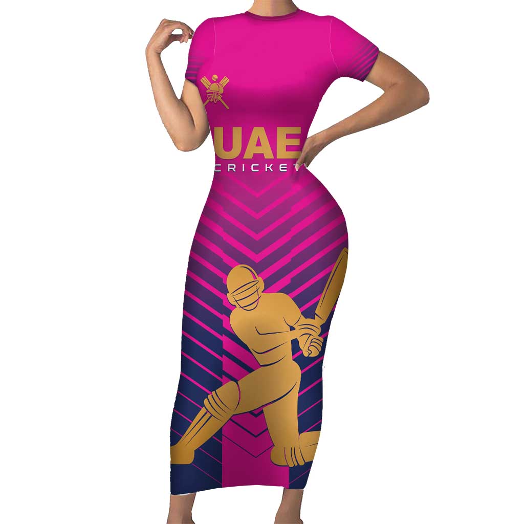 Custom United Arab Emirates Cricket Short Sleeve Bodycon Dress Go Boys Team UAE - Wonder Print Shop