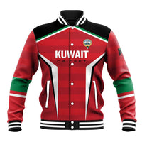 Red custom cricket baseball jacket with white/green stripe panels and button front, black sleeves