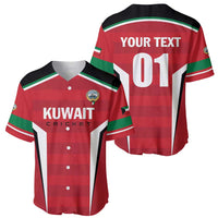 Red cricket jersey front and back set with Kuwait logo, 01 text, striped trim