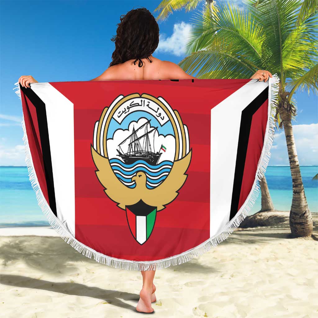 Kuwait cricket blanket canopy, red-white chevrons and crest emblem, fringed round edge
