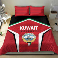 Red Kuwait Cricket bedding set on bed with matching pillows; shield crest and KUWAIT CRICKET text