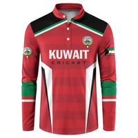 Red Kuwait Cricket button sweatshirt with green-white stripes and chest logo