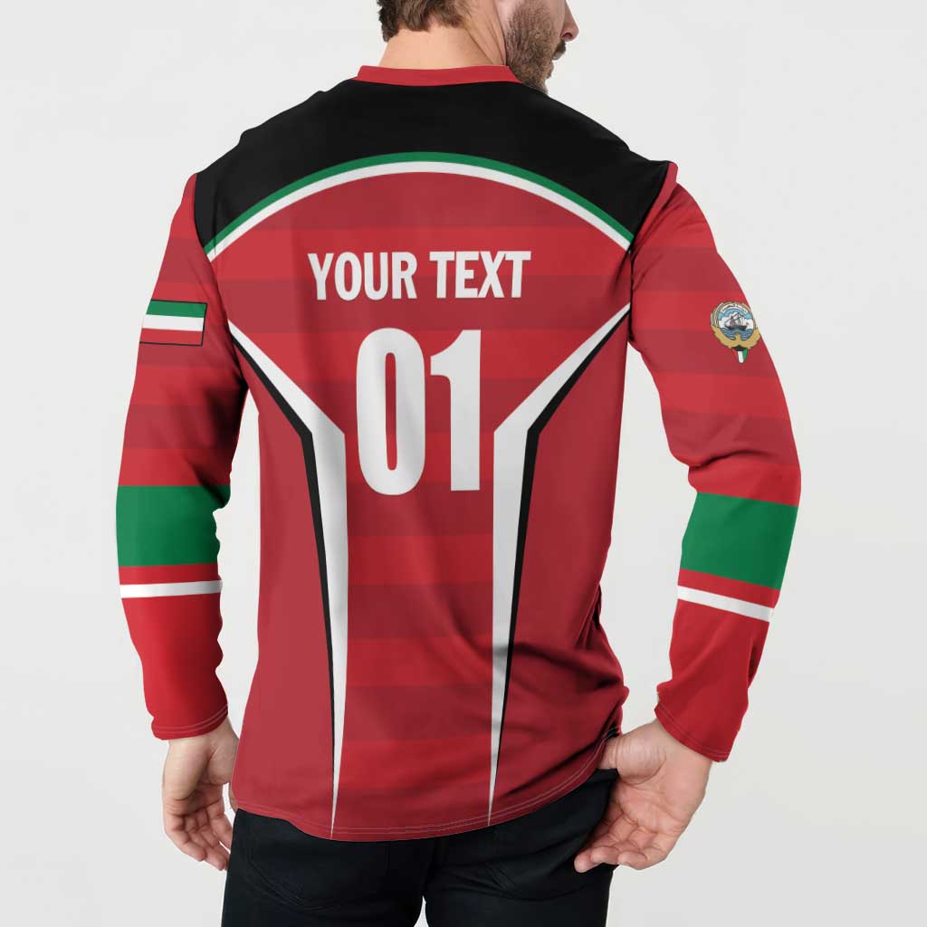 Red cricket button sweatshirt back with 'YOUR TEXT' and '01' number, striped yoke