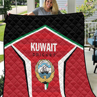 Kuwait cricket quilt with black border, red center, Kuwait Cricket logo and emblem