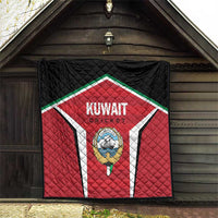 Kuwait cricket quilt hanging outdoors, red shield design with Kuwait Cricket text and crest