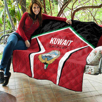 Kuwait cricket quilt on outdoor seating, red-and-black blanket with Kuwait Cricket logo