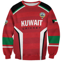 Red cricket sweatshirt with KUWAIT front logo, green trim and flag stripes
