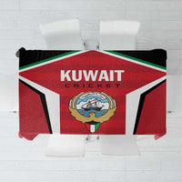 Red Kuwait Cricket tablecloth with black, white, and green border and crest design
