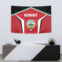 Red and black Kuwait cricket tapestry wall hanging with Kuwait Cricket text and team crest emblem