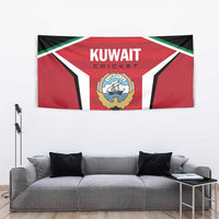 Kuwait Cricket tapestry with large crest and Kuwait Cricket lettering, rectangular hanging in red