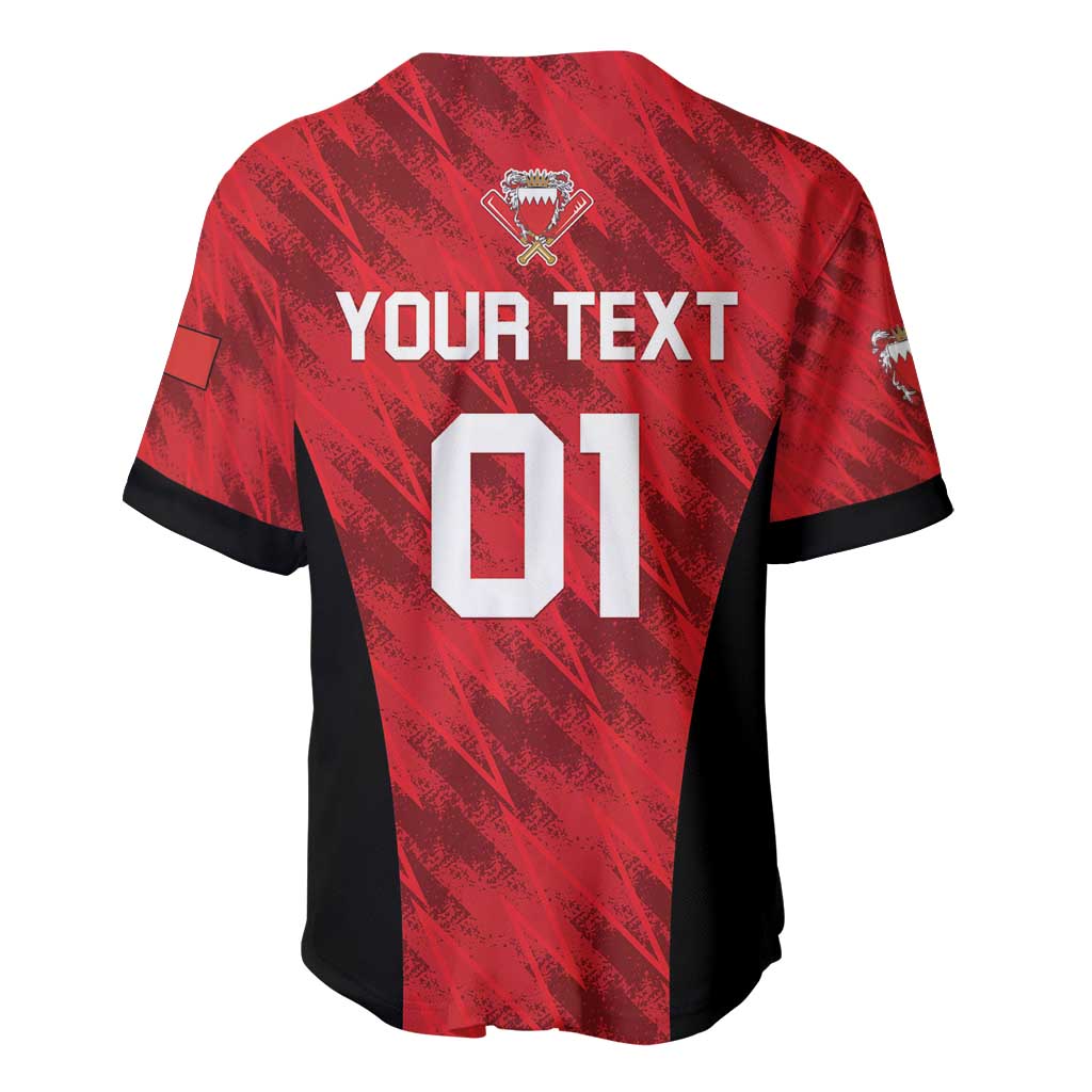 Red cricket jersey back, V-neck with black sleeves; YOUR TEXT 01 and top emblem