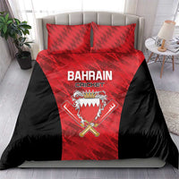 Cricket bedding set with red-and-black duvet and two pillows, Bahrain Cricket logo and crest