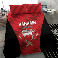 Cricket duvet set with red center panel, black sides, Bahrain crest and crossed bats graphic