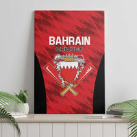 Framed red Bahrain Cricket canvas wall art, featuring crest emblem and crossed bats.