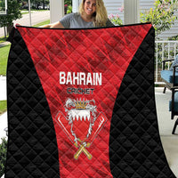 Bahrain cricket quilt with red center panel, black quilted sides, team crest and text