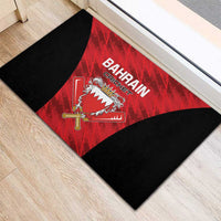 Bahrain Cricket rubber doormat, red center with crest sword graphic and black border