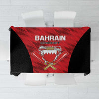 Bahrain cricket tablecloth, red center with black sides and team crest