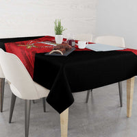 Bahrain cricket tablecloth with red printed panel and black drop sides