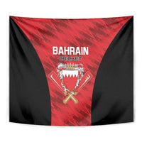 Red and black cricket tapestry with “BAHRAIN CRICKET” text and crest detail