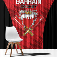 Red cricket window curtain with “BAHRAIN CRICKET” text and central crest graphic