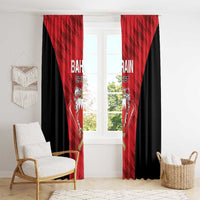 Red and black team window curtains with crest and bats design, full panel view