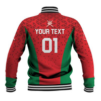 Back view red and green cricket baseball jacket with black striped ribbed cuffs and large number