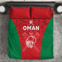 Oman cricket bedding set in red and green with white team graphic and “OMAN” text