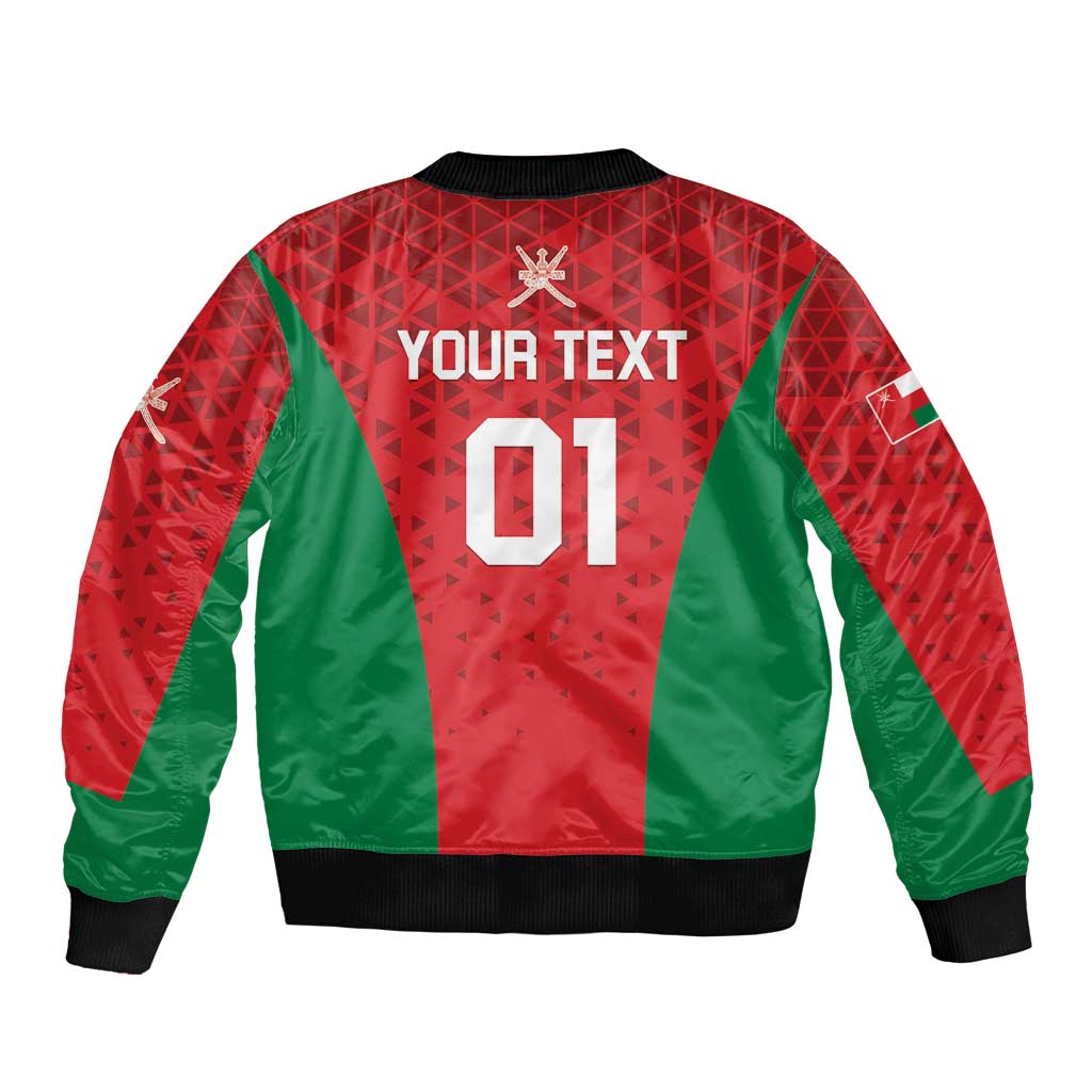 Red & green bomber jacket back with YOUR TEXT 01 print, black rib trim